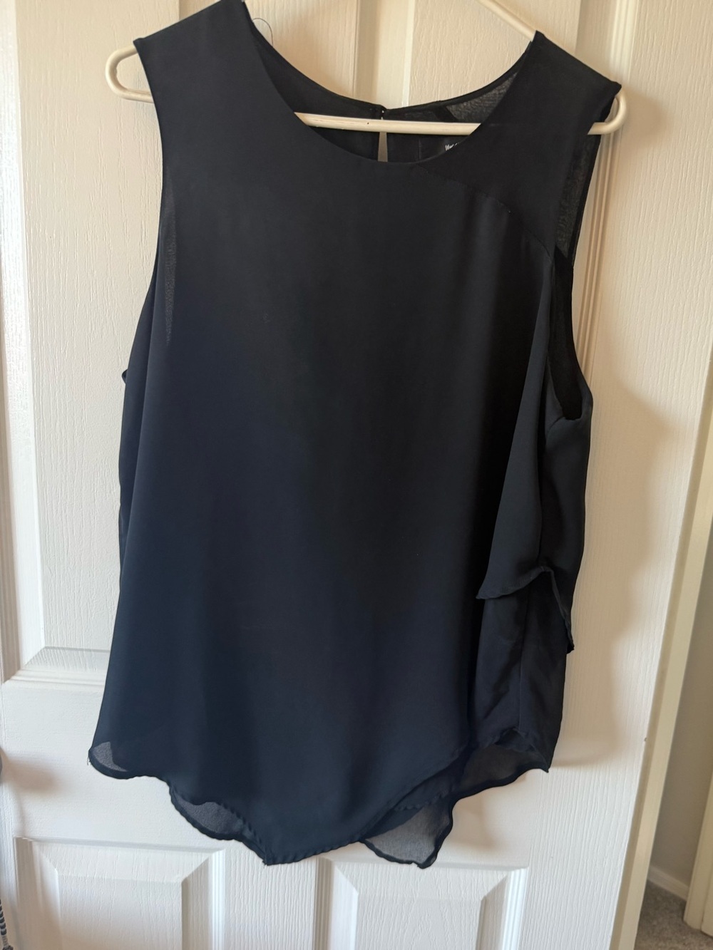 Mossimo Supply Co Black Sheer Shoulder Asymmetrical Hem Sleeveless Blouse Top XL